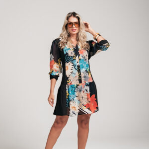 VESTIDO THAIS CURTO FRENTE ESTAMPA COLORIDA