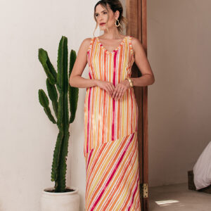 VESTIDO LENIR S/MG BARRA EVASE EM MALHA LISTRADA