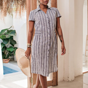 VESTIDO MARCELA FRANZIDO LATERAL LISTRADO AZUL