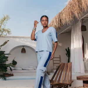 CONJUNTO GILDETE BLUSA E CALÇA FIVELA CREPE AZUL/AZUL