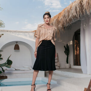 BLUSA LAIS GOLA E TRANSPASSE EM CHIFFON LISTRADO