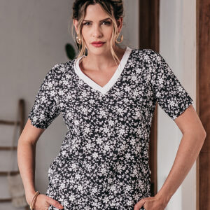 CONJUNTO TANIA BLUSA E CALÇA DET. PUNHO EM DENIN ESTAMPADO