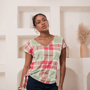 BLUSA FELICIA LAÇO BARRA EM MALHA XADREZ