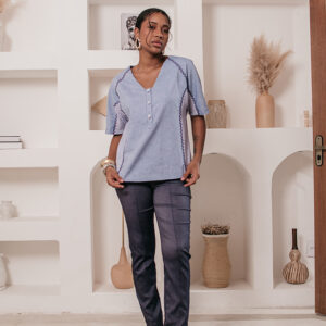 CALÇA CELIDA BARRA ABERTURA EM MALHA JEANS