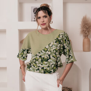 BLUSA JOANA COMPOSE CREPE E ESTAMPA