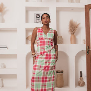 VESTIDO ZILMA DRAPEADO EM MALHA XADREZ