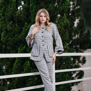 CALÇA ALDA EM TWEED PRETO E BRANCO