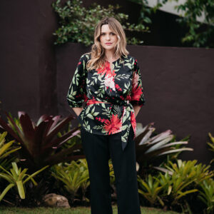 CALÇA STENIA BOLSO EXTERNO CREPE TWILL PRETO