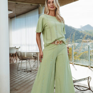 CONJUNTO LUNA BLUSA E CALÇA EM MALHA BORDADA