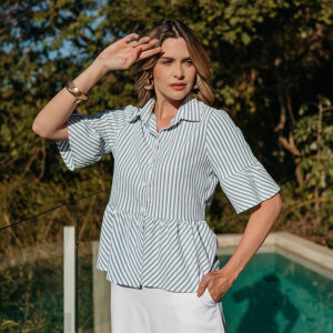 BLUSA BIANCA EM LINHO LISTRADO