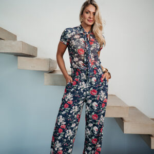 PANTALONA MARINA LASTEX COS EM TULE ESTAMPADO